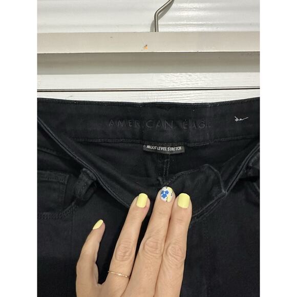 American Eagle Hi-Rise Skinny Kick Slit Black Jeans 12 Next Level Stretch 32x30 - Picture 4 of 13